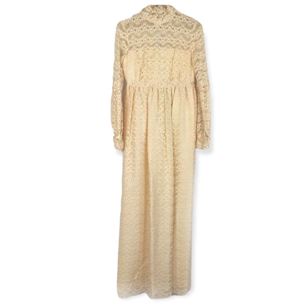 Vintage Lace Cream Gunne Sax Style Wedding Long Sleeve Maxi Empire Lined Dress